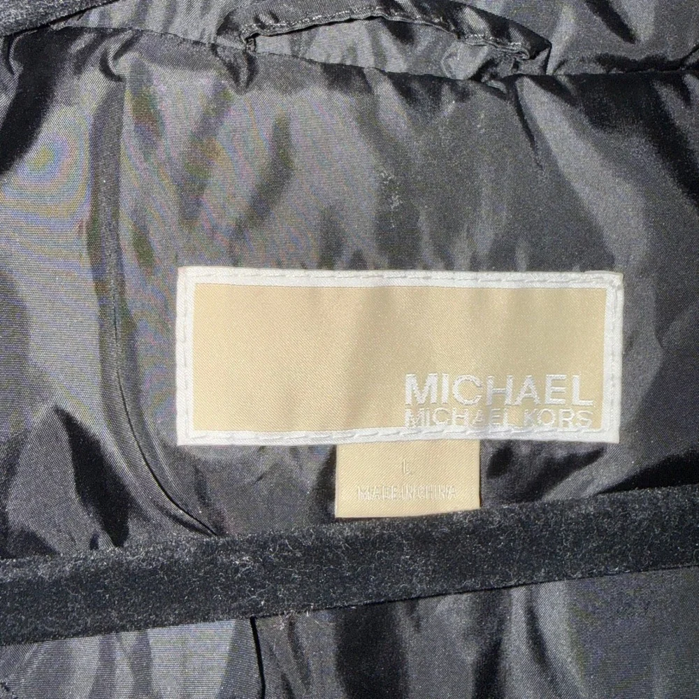 Michael Kors Black Down Puffer Coat Faux Fur Hood Long Parka Jacket Womens Large